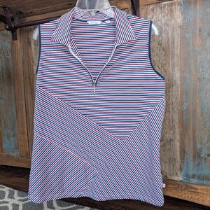 Lady Hagen Red White Blue Striped Collared Golf Tank Top - Women's Large